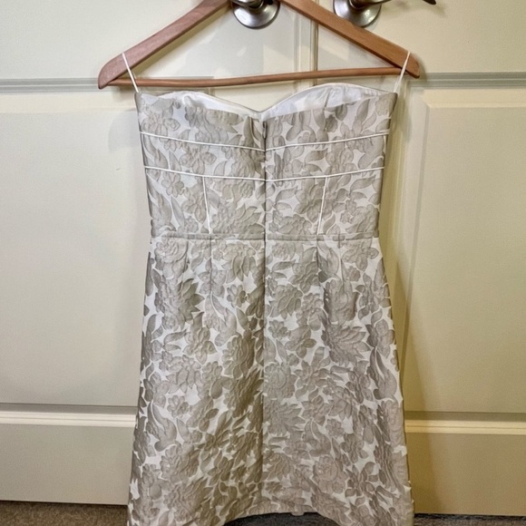 Strapless mini dress cream taupe brocade Cynthia Steffe - Picture 5 of 11